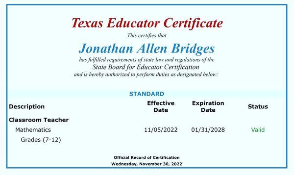 Texas Educator Certified