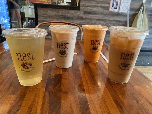 Green tea, Chai Tea, Thai Tea, Cold Brew