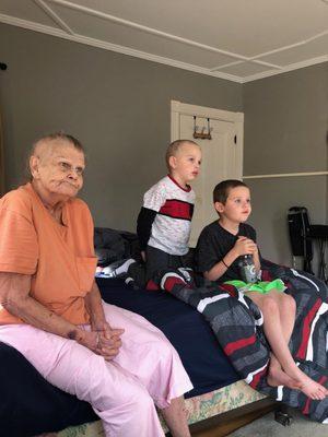 Mom and 2 of her great grandchildren. XOXO