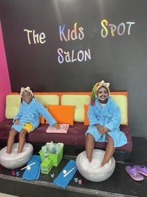 The girls spa da!!! Preparing for first full week of school! Mani, pedi, facials