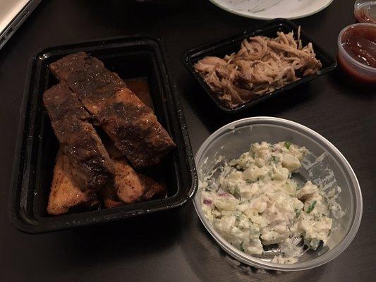 Baby back ribs, pulled pork, mac salad