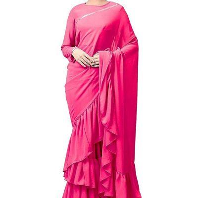 #Indianfashion sarees. New arrival latest frill Saris in various colors @ Bibi's Fashion.