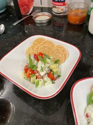 White fish ceviche with crackers!