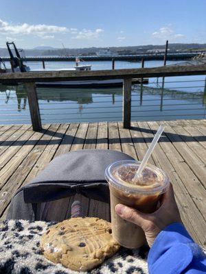 Enjoying my Iced coffee and giant cookie across the way on the boardwalk