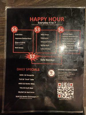 Happy hour menu