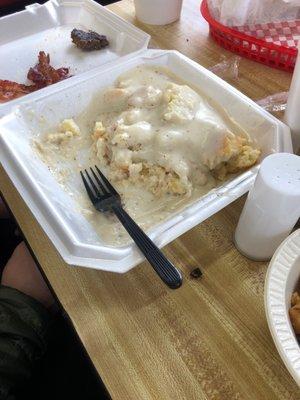 Large biscuits and gravy