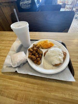 Country Fried Steak With Fried Okra, Macaroni and cheese, biscuit - $6.49