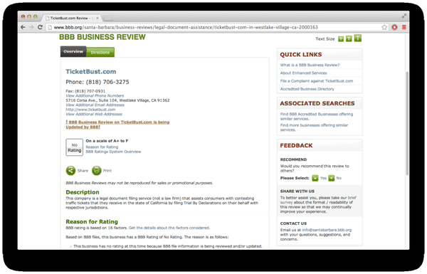 No rating by the Better Business Bureau - currently under review.