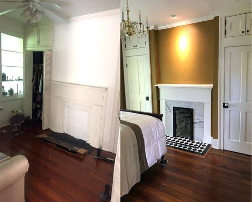 Restored the fireplace, refinished the floors, made and installed custom closet doors, installed a new chandelier and added some color.