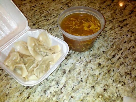 Steamed pot stickers and hot and sour soup