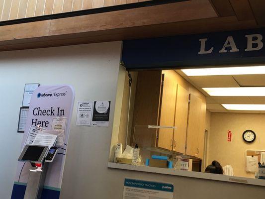 Lab window staff would call after self check in kiosk