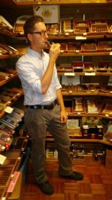 The walk in Humidor is always at 70%humidity & 70 degrees. By the way one must always look for this combo to ensure quality cigars.