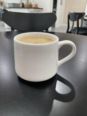 Coffee with cream. Mug was nice mug, you can't tell from the pic but the top is smaller than the bottom to keep it warm longer.