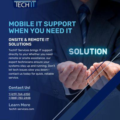 Techit Services in La Jolla offers mobile, on-site, and remote IT support to keep your business running smoothly. Contact us today!