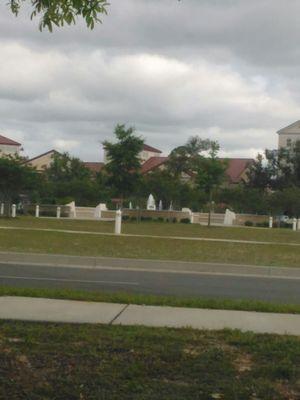 Water fountain in front.