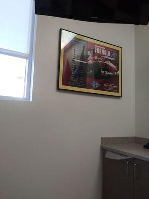 One of the exam rooms with racing memorabilia