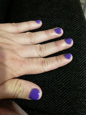 Monday 5/20/2022, Purple Gel Polish Manicure $30 (photo of other hand).