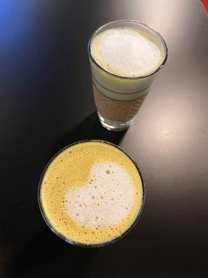 Golden milk latte and matcha latte