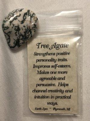 Small informational cards available for nearly every variety of stone in the shop