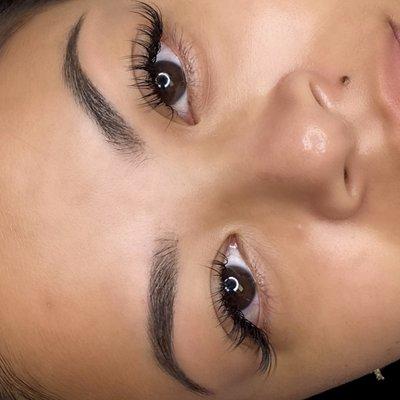 Brow shaping, tinting and lashes! She's set!