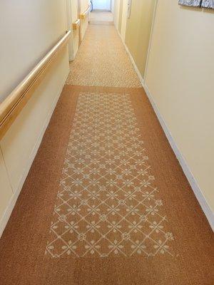 Photo of hallway upon exiting unit after carpet cleaning.