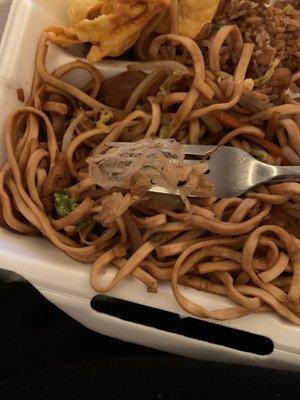 Veggie Lo Mein, with some plastic wrapper (gross!)