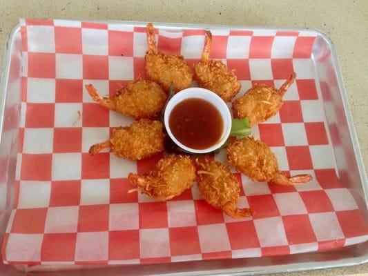 Coconut Shrimp appetizer with sweet chili sauce. 8 for $10.95. Delicious. This is NOT normal "pool bar" food. WOW, yummy!