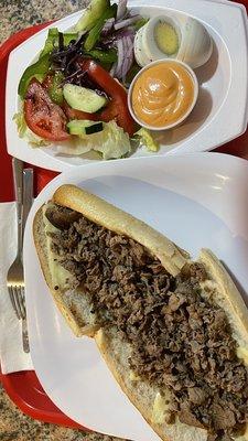 Cheese Steak, Salad & Soda