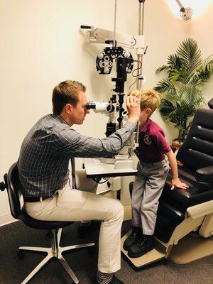 Dr. Krajnyk making sure there is no serious damage to my sons eye after an accident.