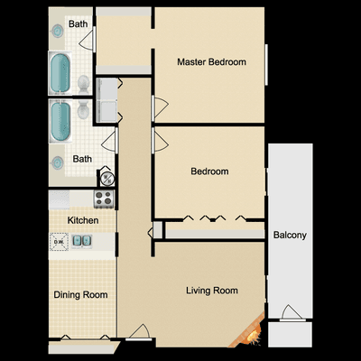 2 Bedroom 2 Bathroom 895 Sq Ft  Floor Plan