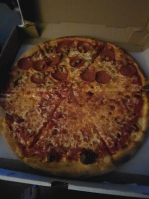 Medium pizza 1/2 sausage and pepperoni and half cheese