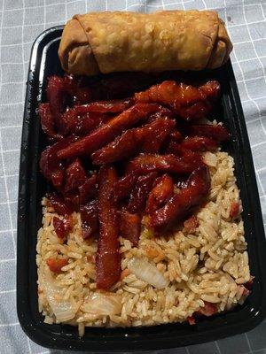 Boneless Spare Ribs, Pork Fried Rice, and Egg Roll