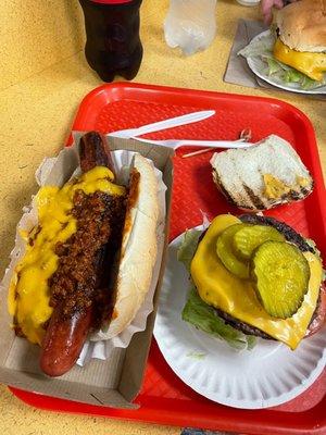 Chili Cheese Dog, California Burger