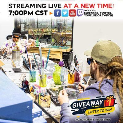 Streaming Live glassblowing every Wednesday 7pm cst on twitch and youtube