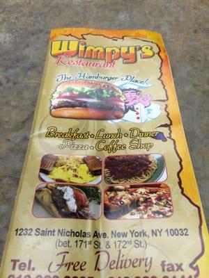 The front of the "menu".