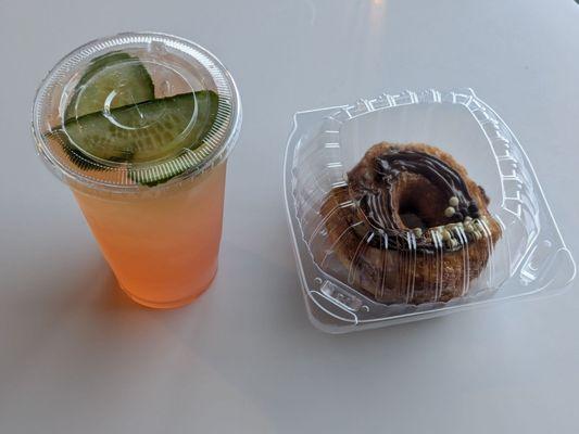 Large Watermelon Lemonade Refresher and Croissant Donut with Nutella