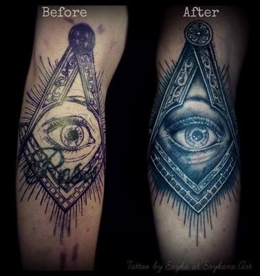 Black and grey cover up by eryka Jensen.