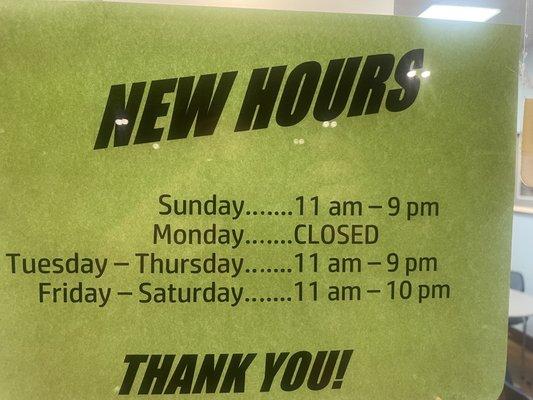 New Hours