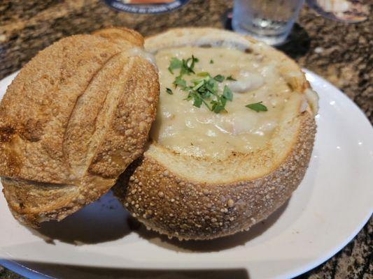 Clam Chowder in bread bowl