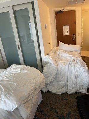 We paid for two queens and we got a king with a little twin size bed that did not fit in the room.