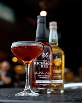 45th Parallel Distillery's classic Davis Manhattan, made with New Richmond Rye whiskey and Celebration on Rye Aquavit.