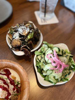 Longganisa Tots, Baby Repolyo (Brussel Sprouts), and Cucumber Salad