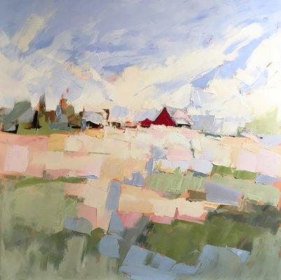 "Spring Haze" 30" x 30" oil painting by Sandra Pratt at SmithKlein gallery.