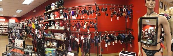 All sorts of kinky gear - collars, cuffs, masks, blindfolds, gags, floggers, slappers, dragon tails, electro-stim & more!