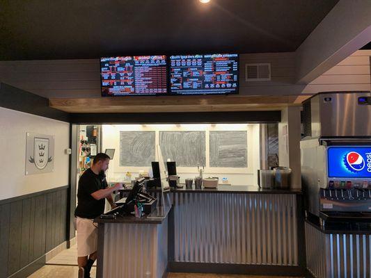 Full menu and draft beers at to-go counter