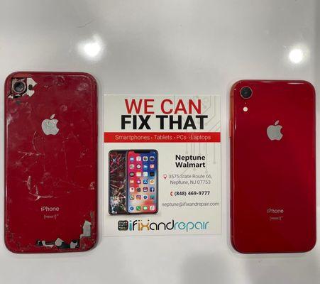 Back glass repair 
Water Damage
Charging port replacement