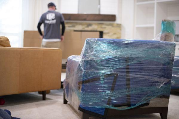 All furniture is carefully wrapped.