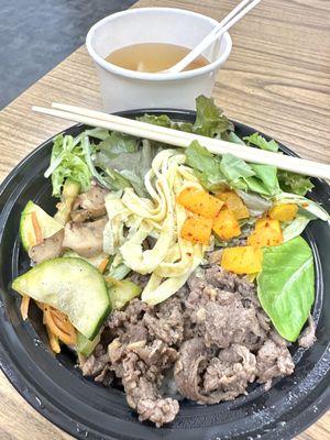 Bulgogi bibimbap and fish cake  soup