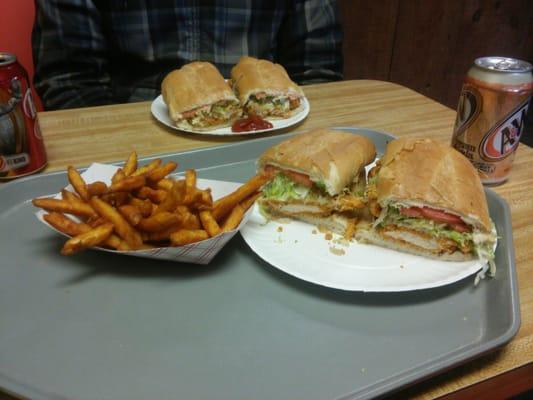 Barn burner sub with spicy fries