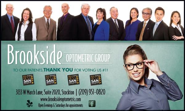 The Brookside Optometric Group has won the Best of San Joaquin for eyecare in the San Joaquin Magazine for 4 straight years!